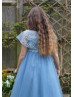 Blue Lace Tulle Beaded Flower Girl Dress